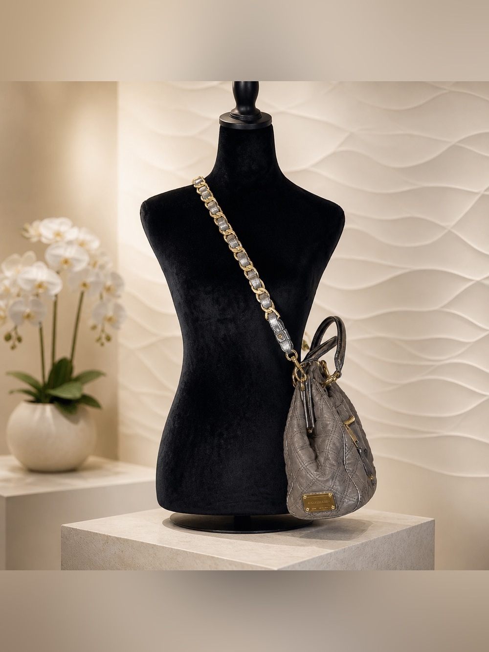 Marc Jacobs Quilted Stan Satchel in Metallic Silver and Gray - Picture 3 of 16